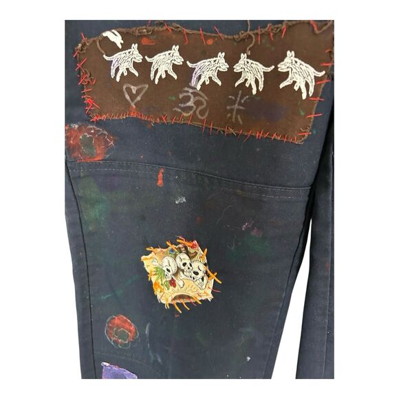 Dickies Reworked Upcycled Pants Women’s Patches Boho Ankle Length Frayed - Picture 4 of 6